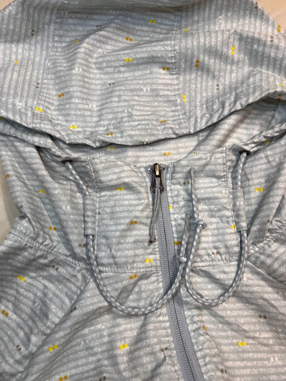 Columbia Switchback Rain Jacket Hooded Windbreaker Gray Yellow Stripe Women's L - Picture 3 of 13